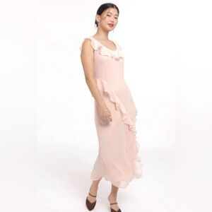 A New Day Pink Ruffle Midi Dress Size M Feminine Flowy Elegant